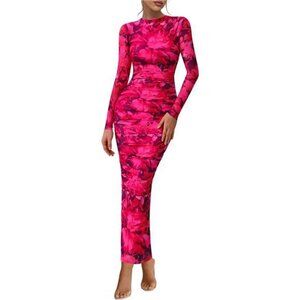 Women's Long Sleeve Maxi Dress Pink